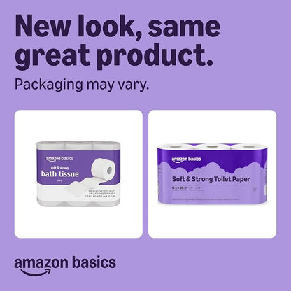 Amazon Basics Soft and Strong 2-Ply Toilet Paper, 6 Ultra Rolls = 24 Regular Rolls, Unscented, 340 Sheet (1 Pack of 6), Packaging May Vary