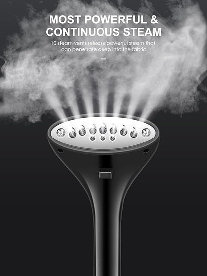 Professional Steamer for Clothes, Reemix Standing Steamer with Garment Hanger, Heats in 30 Seconds, Large Detachable Water Tank for 1 Hour Continuous Steaming, Includes Fabric Brush, Easy-roll Wheels