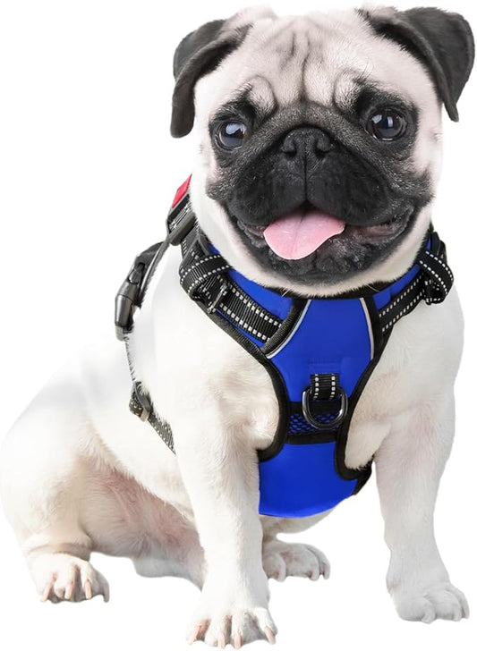 PHOEPET No Pull Dog Harness Medium Reflective Front Clip Vest with Handle,Adjustable 2 Metal Rings 3 Buckles,[Easy to Put on & Take Off](M, Royal Blue)