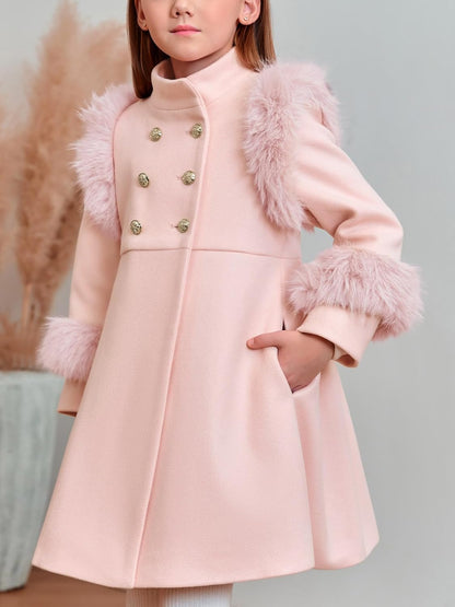 Toddler Girls Faux Fur Dress Coat Kids Winter Warm Jacket Long Sleeve Button Wool Coat 12 Months - 12 Years