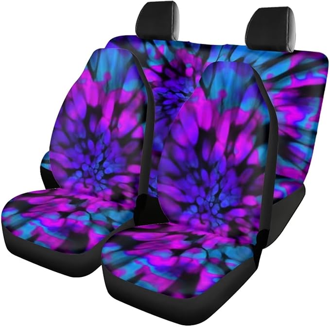 Howilath Purple-Blue Tie Dye Swirl Car Seat Covers Full Set Universal Fit Front and Back Seats Cover, Comfortable Breathable Fabric Cushion