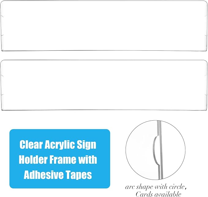 15 Sets Acrylic Name Plate Holder 8'' x 2'' Clear Acrylic Plastic Sign Frame with Adhesive Tape Horizontal Wall Name Plates for Door Office Nameplate Display Trays for Office Home (Adhesive not included)