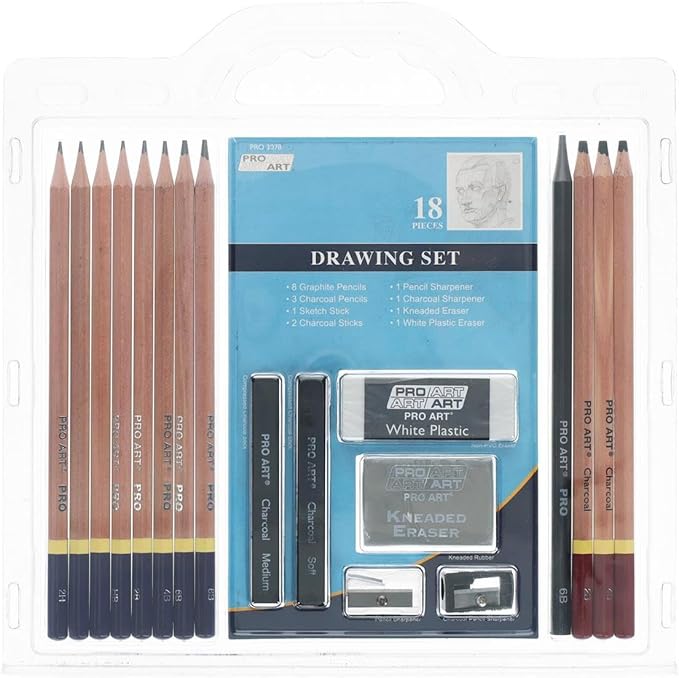 PRO ART - 3078 Pencil Set Sketch  Draw, 9.38" x 9.38" x 0.25", Graphite  Charcoal