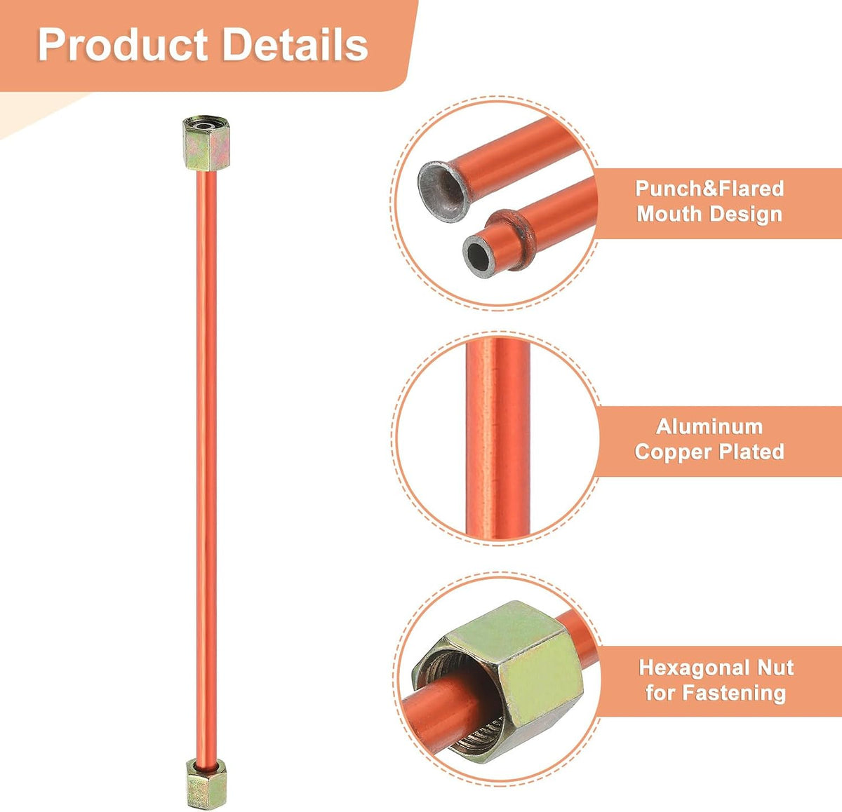 uxcell 2Pcs Air Compressor Exhaust Tube, 3/8" Thread Dia 8" Length Hex Nut Aluminum Tube Air Tube Compressor Hardware Accessories Replacement Parts (Punch&Flared Mouth) (Has Cosmetic Scratches)