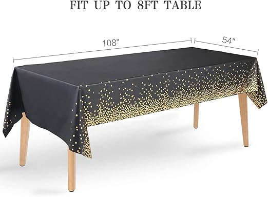 2 Packaging Black and Gold Plastic Tablecloth, 54 inch x108 inch Rectangular Disposable dot Party Table Cover, Suitable for Birthday, Graduation, Restaurant, Wedding Decoration Tablecloth