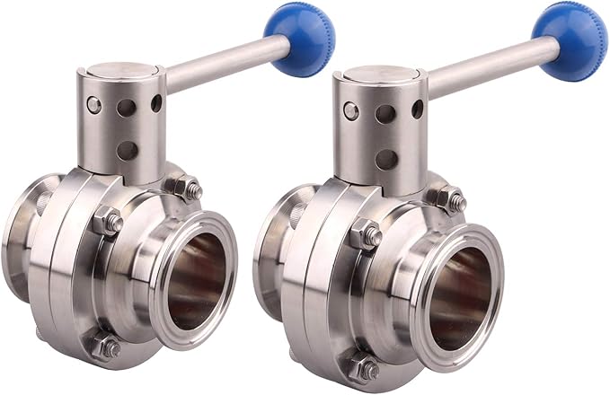 DERNORD 2 Pack 2 Inch Tri Clamp Sanitary Butterfly Valve with Pull Handle Stainless Steel 304 Tri Clamp Clover (2" Tube OD)