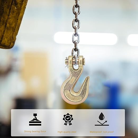 3/8" Chain Hook Clevis Grab Hook, Grade 70 Forged Steel Alloy Clevis Hooks, Heavy Duty Chain Hook for Trailer Truck Transport - 7500 LBS Capacity (1 Pack)