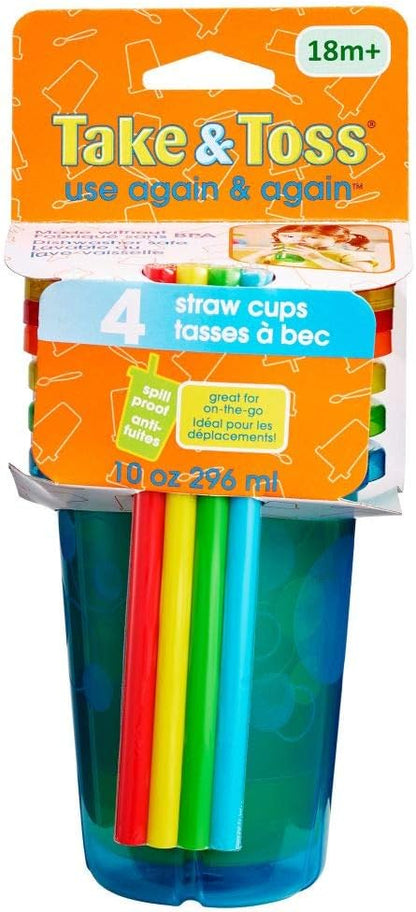 The First Years Take & Toss Straw Cup, Boy, 10 oz, Multicolor, 4 Count