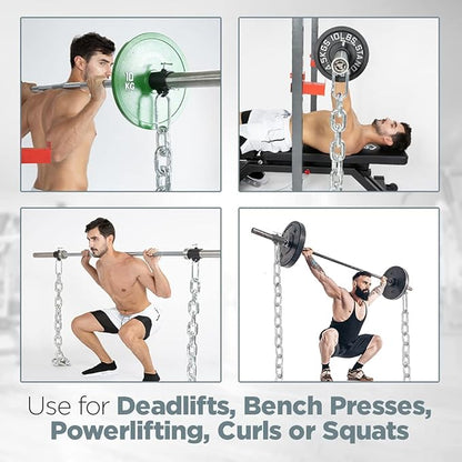 Logest Weight Lifting Chains with Collars - 1 Pair Available in 45LBS Steel Workout Chains - Fitness Equipment for Deadlifts Bench Presses and More Targets Back Legs Core Weight Chains