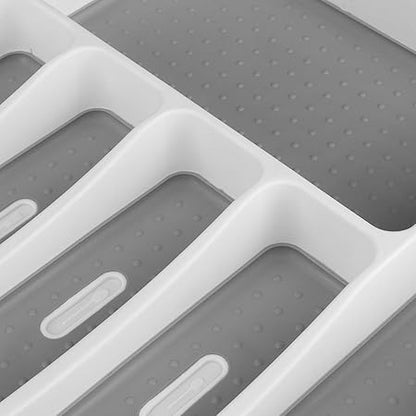 TOPINCN Silverware Tray Organizer Drawer Highfunction Insert Knives Forks Cutlery Tray Storage Box Kitchen Accessory Gray 15.9x12.8x1.7in