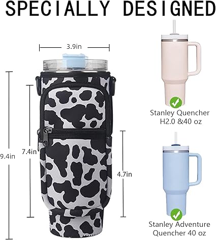 Water Bottle Carrier Bag with Phone Pocket for Stanley Quencher H2.0  Adventure 40oz Tumbler, Adjustable Shoulder Hand Strap, Accessories for Walking Hiking Travelling Camping