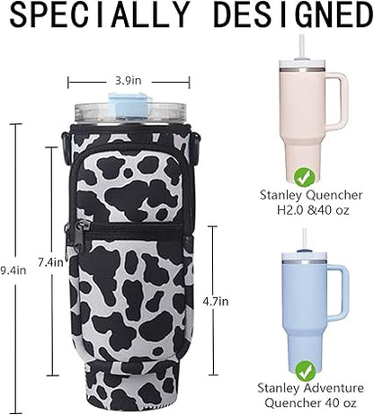 Water Bottle Carrier Bag with Phone Pocket for Stanley Quencher H2.0  Adventure 40oz Tumbler, Adjustable Shoulder Hand Strap, Accessories for Walking Hiking Travelling Camping