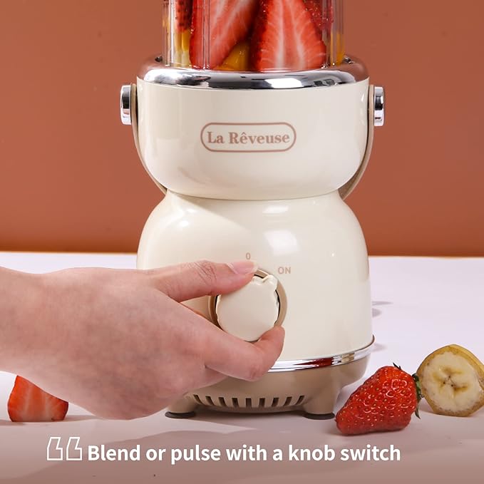 La Reveuse Personal Size Blender 300 Watts for Shakes Smoothies Seasonings Sauces with 17 oz Cup  10 oz Mug,Retro Style