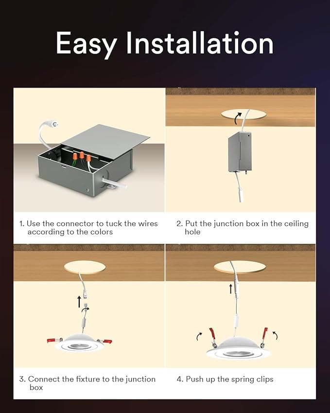 Lumary Smart 4 Inch LED Recessed Lights, 360 90 Adjustable Gimbal Downlight, 7W 550Lm Eyeball Soffit Lights Outdoor LED Exterior, Canless with Junction Box-ETL, Work with Alexa Google Siri, 4 Pack