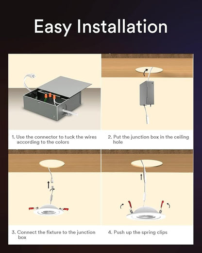 Lumary Smart 4 Inch LED Recessed Lights, 360 90 Adjustable Gimbal Downlight, 7W 550Lm Eyeball Soffit Lights Outdoor LED Exterior, Canless with Junction Box-ETL, Work with Alexa Google Siri, 4 Pack