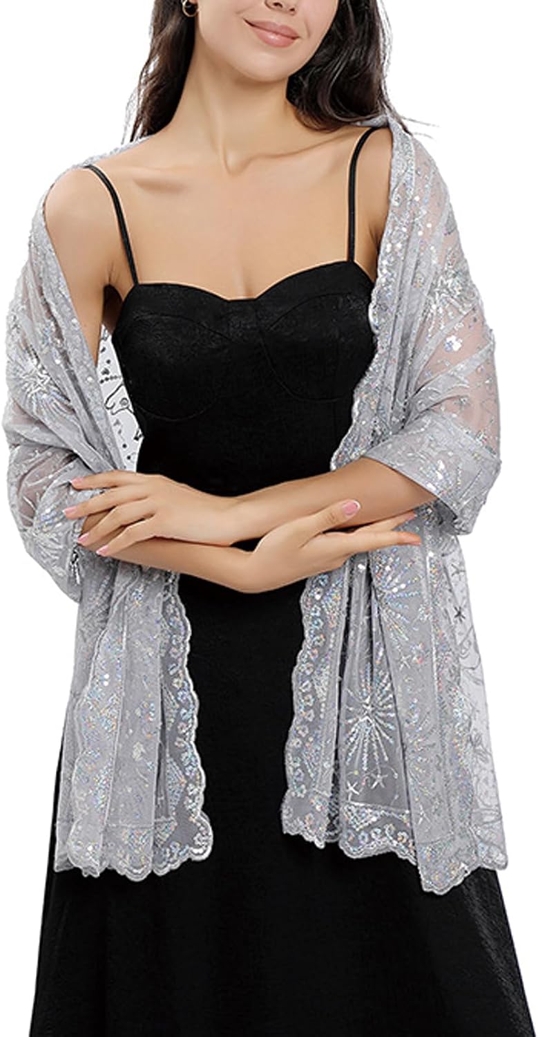 Ralcosuss Women’s Sequins Glitter Pashmina Scarf Shawl and Wrap for Evening Party Dresses Wedding Bride Bridal Gifts