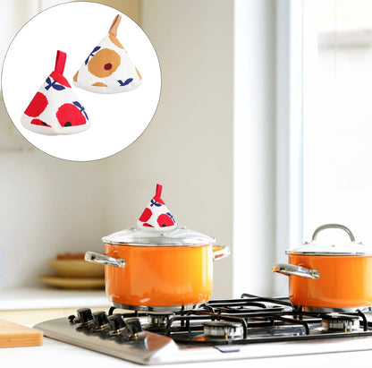 Happyyami 2Pcs Pot Cover Protectors Heat Insulated Triangle Caps for Cast Microwave Dishes Multifunctional Hand Protection for Kitchen Cooking ( Only 1 color - white-Red )