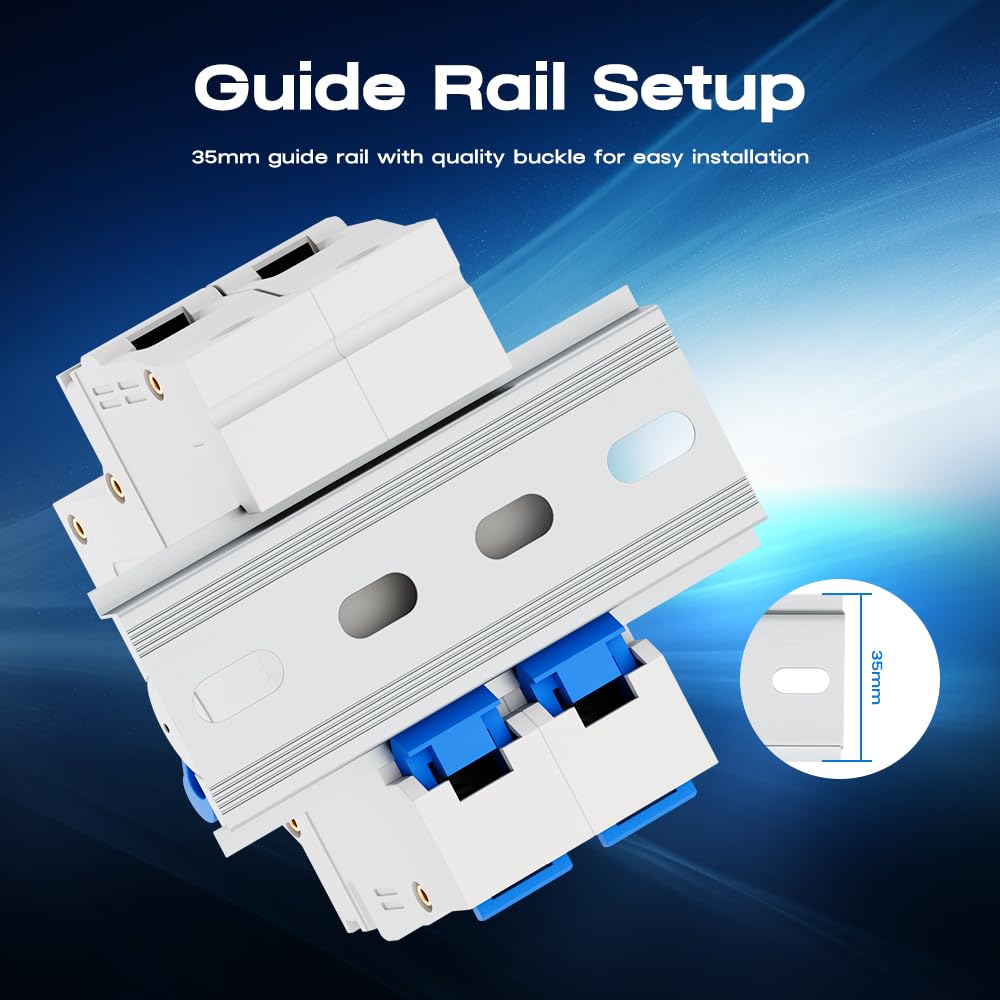 DC Miniature Circuit Breaker, 1000V 2 Pole 63 Amp Isolator for Solar PV System, Thermal Magnetic Trip DIN Rail Mount, C63 DC Disconnect Switch