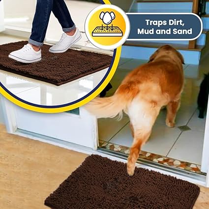 Muddy Mat Shown on TV  Super Absorbent Microfiber Dog Door Mat for Muddy Paws, Non-Slip Washable Pet Rug, Quick Dry Chenille Entryway Carpet, Machine Washable Indoor Outdoor mat, Brown 59"x24"