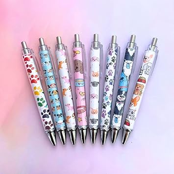 YJ PREMIUMS 8PC Dog Writing Pens Veterinary Ballpoint Ink Pen Set for Dogs Lovers Doggie People Kawaii Puppy Paw Print Vet Med School Supplies Students Stationary Animal for Men Women Themed Gifts