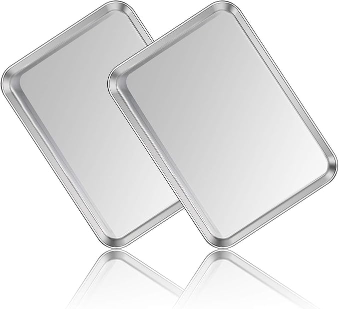 2Pcs Baking Sheet Pan, 17x12 Inch Stainless Steel Cookie Sheet, Rust-Proof & Safe Oven Baking Tray for Kitchen