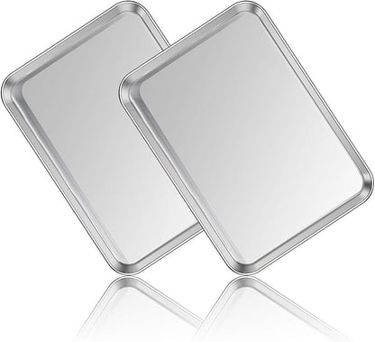 2Pcs Baking Sheet Pan, 17x12 Inch Stainless Steel Cookie Sheet, Rust-Proof & Safe Oven Baking Tray for Kitchen