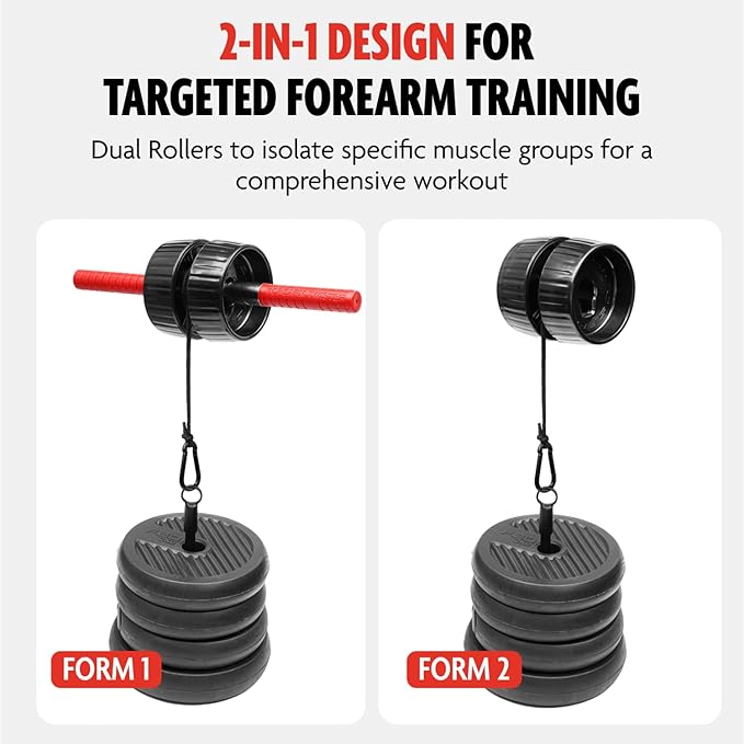 DMoose Fitness Forearm Strengthener  Wrist Roller - 2 in 1 Arm Exerciser with Non-Slip Premium Grip, Durable Nylon Rope - Helps with Elbow Tendonitis, Wrist Recovery  Strength Training (Patented)