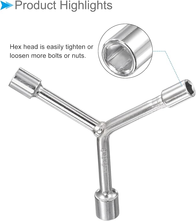Y-Shaped 3 Way Socket Wrench,  8mm 10mm 12mm 3-inch Length  CR-V Y-Type Hex Spanner Repair Tools - (Applications: for Bicycle Maintenance and Repairing), 2-Pieces