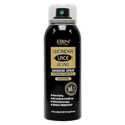 EBIN NEW YORK Wonder Lace Bond Adhesive Spray - Supreme (Extreme Firm Hold), 2.7 fl. oz. 80ml  Fast Drying, No Residue, No Build up, Powerful Hold, All-Day Hold, Daily Wig Application