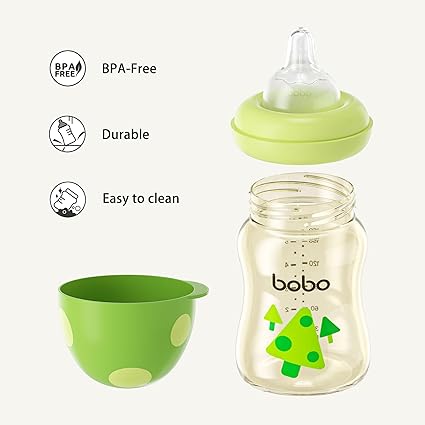 YOHKOH PPSU Baby Bottle Wide Neck, Newborn Anti-Colic Baby Bottle with Natural Response Nipple, Streamlined Body, Easy to Clean (5.4oz (Pack of 2), Green)