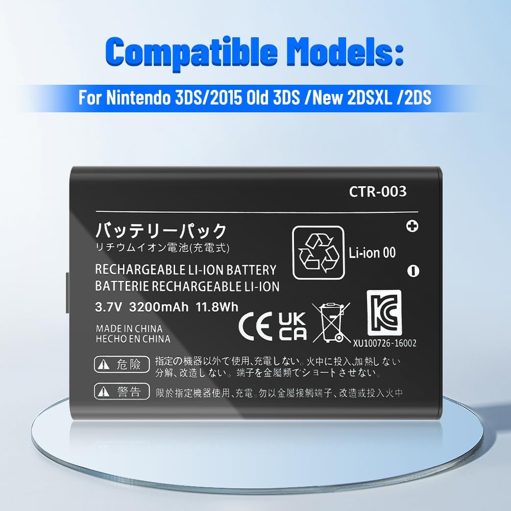 CTR-003 Battery, (2026 New Version) Ultra High Capacity 3200mAh Li-ion Replacement Battery for Nintendo 3DS N3DS / Old 3DS / New 2DS /2DS CTR-001 MIN-CTR-001 Gaming Console