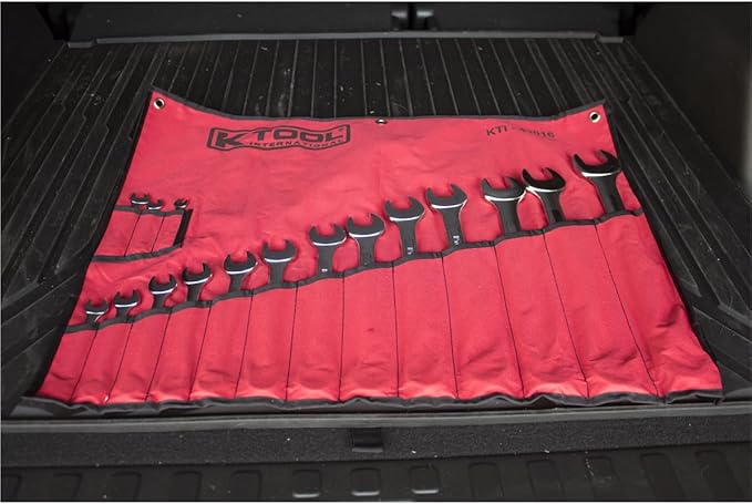 K Tool International 41016 SAE Combination Chrome Wrench Set for Garages, Repair Shops and DIY, 14" to 1-14", Chrome plated, Heat Treated, Drop Forged Steel, Raised Panel, Roll-up Pouch, 16-Piece