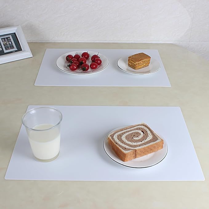 Plastic White Placemats Set of 4 Easy Clean Washable Kitchen Table Mats for Indoor Outdoor Heat Resistant Blank Placemat for Patio Table Rectangular Wipeable Waterproof Place mats