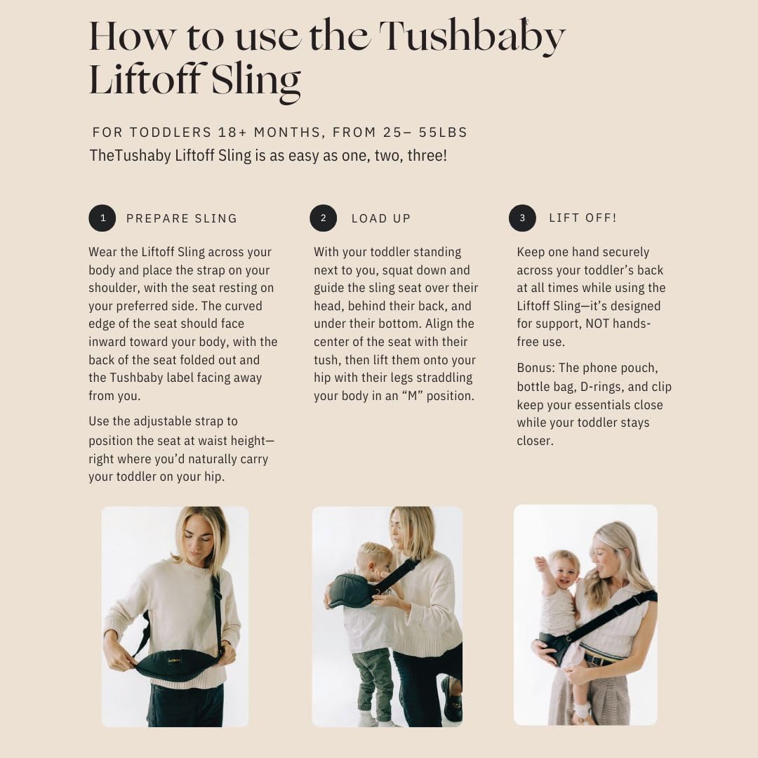 Tushbaby Liftoff Toddler Sling - Minimalist, Easy-On Toddler Carrier for Quick Carrying – Compact, Comfortable, and Stylish with Built-in Phone Pocket & Bottle Holder (Cheetah)