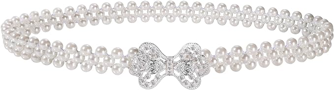 Ayliss Women Pearl Waist Belt Elastic Wedding Bridal Belt with Rhinestone Crystal Sash Bridesmaid Dress Belt Waistband