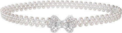 Ayliss Women Pearl Waist Belt Elastic Wedding Bridal Belt with Rhinestone Crystal Sash Bridesmaid Dress Belt Waistband