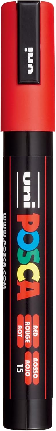 uni POSCA PC-5M Water-Based Paint Markers, Reversible Medium Tip (1.8-2.5mm), Red