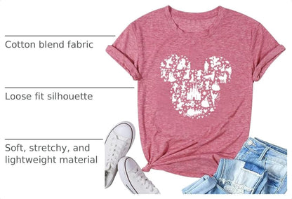 Women Magic Kingdom Castle Shirt Castle Fairy Graphic Tee Women Casual Vacation Holiday Short Sleeve Tee Top