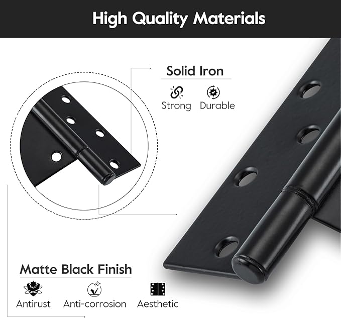 HOME MASTER HARDWARE 10 Inch T-Strap Heavy Duty Black Hinges for Outdoor Barns and Wooden Fences, 2Pack with Screws