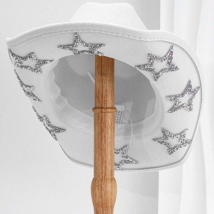 Western Cowboy Hat for Women Men, Sparkly Rhinestone Star Cowgirl Hat Wide Brim Cowboy Hat for Western Theme Party