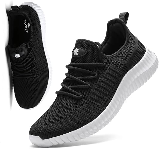 SK·TRIP Women's Walking Shoes Lightweight Breathable Flying Woven Mesh Upper Casual Jogging Shoes Ladies Tennis Shoes Workout Footwear Non-Slip Gym Sneakers for Women