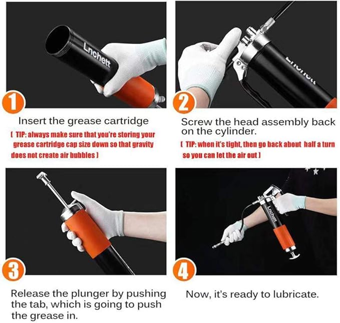 Grease Gun with Quick Release Coupler, 9000 PSI Professional Heavy Duty 14 oz Pistol Grip Grease Gun with 18 Inch Spring Flex Hose, 1 Extension Rigid Pipe and1 Sharp Nozzle Included