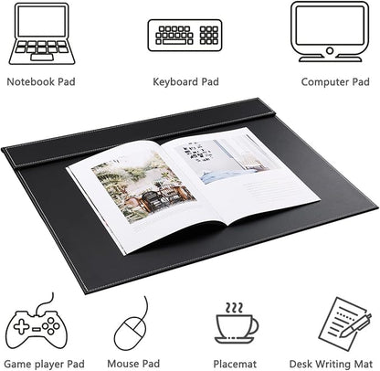 Ultra-Smooth PU Leather Desk Pad & Mat Office Desk Drawing & Writing Board A3/ A4 File Paper Clip Table Protector Mat on Top Large 24''x18'' (Black) (Item has minor cosmetic scratches)