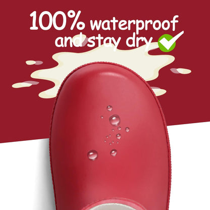 Kids Rain Boots, Waterproof Rubber Matte Boots with Easy-on Handles