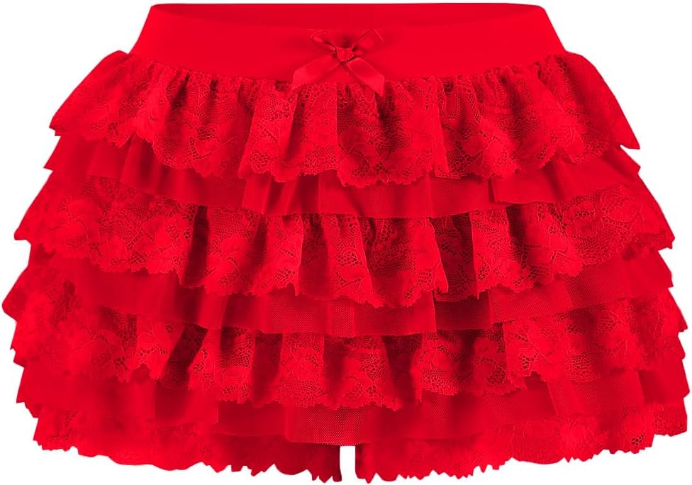 Women Y2K Lace Multi-Layered Bloomers Lolita Ruffle Shorts Cute Mini Skirt | Tiered layers, elastic waist, pumpkin pants, for rave party/country concert/festival