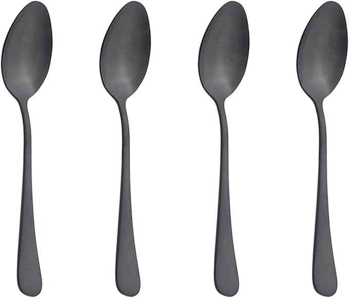 Black Dinner Spoons Set, Uniturcky Matte Stainless Steel 4 Piece Flatware Bulk 8.07-inch Table Soup Spoons, Black Silverware Utensils Spoon Sets Service for 4, Dishwasher Safe