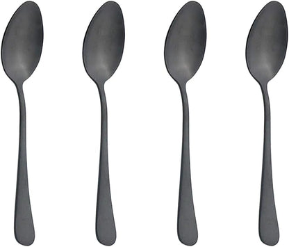 Black Dinner Spoons Set, Uniturcky Matte Stainless Steel 4 Piece Flatware Bulk 8.07-inch Table Soup Spoons, Black Silverware Utensils Spoon Sets Service for 4, Dishwasher Safe