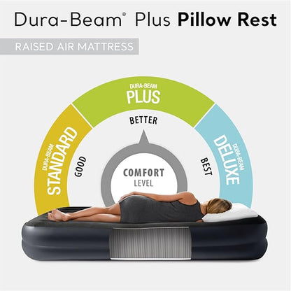 Intex 64123ED Dura-Beam Plus Pillow Rest Fiber-Tech  Queen Size  Built-in Electric Pump  16.5in Bed Height  600lb Weight Capacity