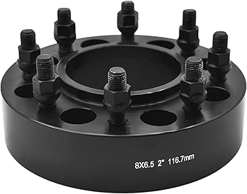 2 Inch Black 8x6.5 To 8x6.5 "FULL HUB CENTRIC" Rear Wheel Spacers Adapters 14x1.5 Compatible with Chevy GMC 1999-2010 8 lug 1500HD 2500HD Forged Aluminum