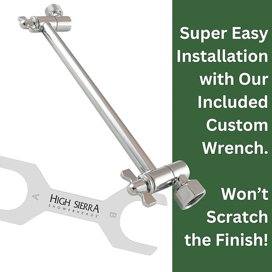 High Sierra Showerheads - Adjustable Shower Arm Extension for Shower Heads - Extra Secure Locking Mechanism - Rotating Nut for Perfect Installation - 9" Shower Extension Arm - Solid Metal - Chrome